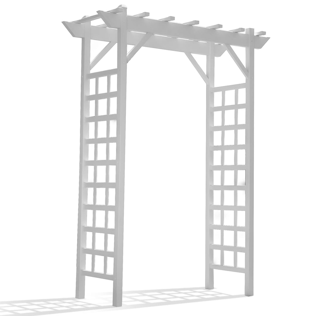 Dura-Trel Providence 64" x 85"  PVC Outdoor Garden Patio Arbor, White (Used)