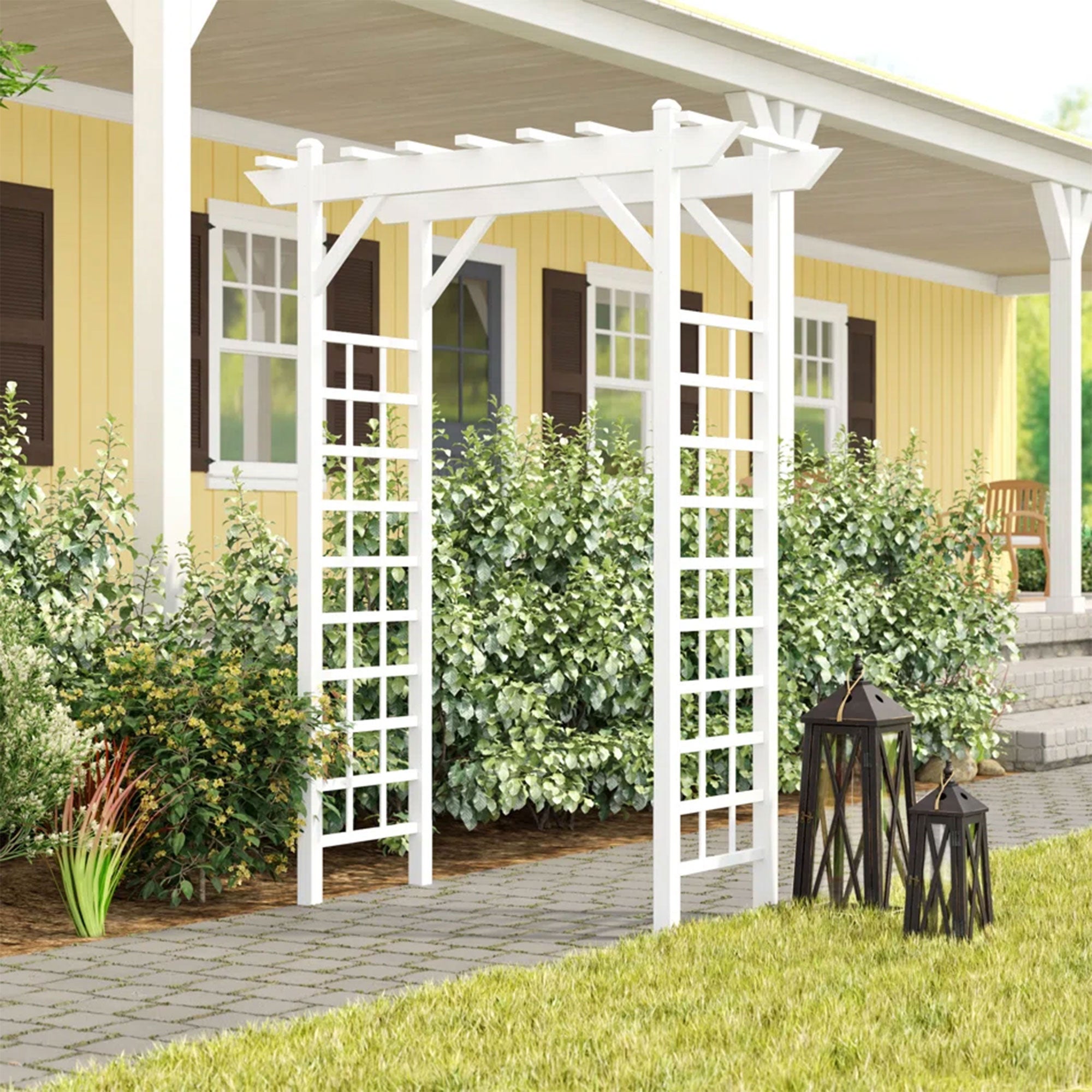 Dura-Trel Providence 64" x 85"  PVC Outdoor Garden Patio Arbor, White (Used)