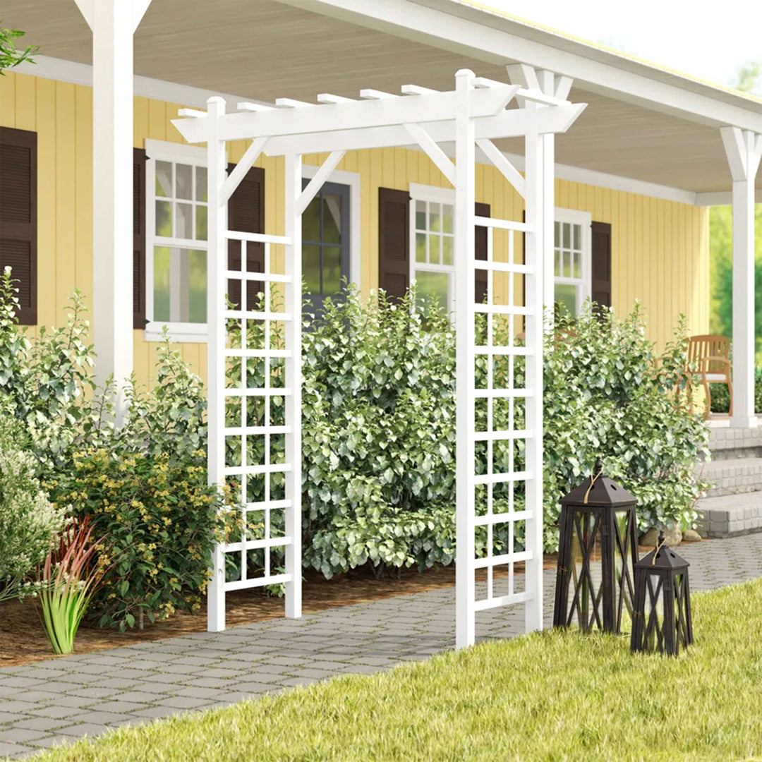 Dura-Trel Arbor 64" x 85" PVC Outdoor Garden Arch Trellis, White (For Parts) - VMInnovations
