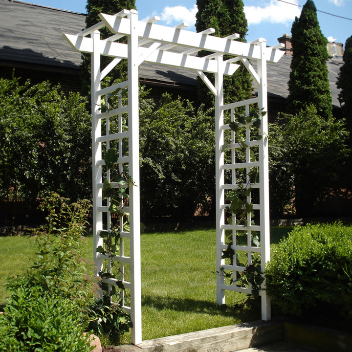 Dura-Trel Providence 64" x 85"  PVC Outdoor Garden Patio Arbor, White (Used)