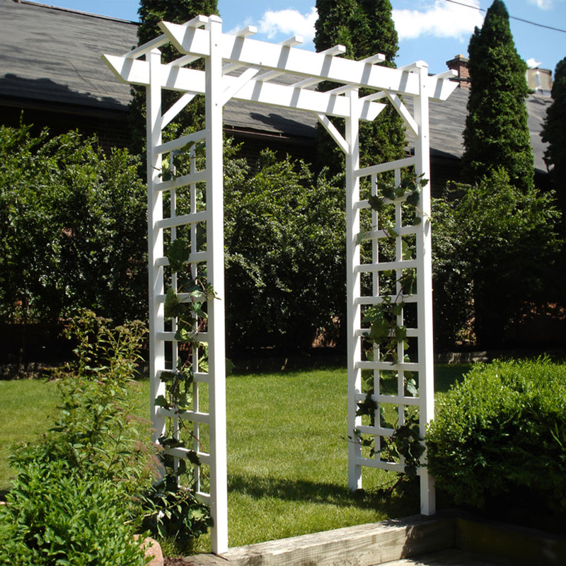 Dura-Trel Providence Arbor 64" x 85" PVC Outdoor Garden Arch Trellis, White