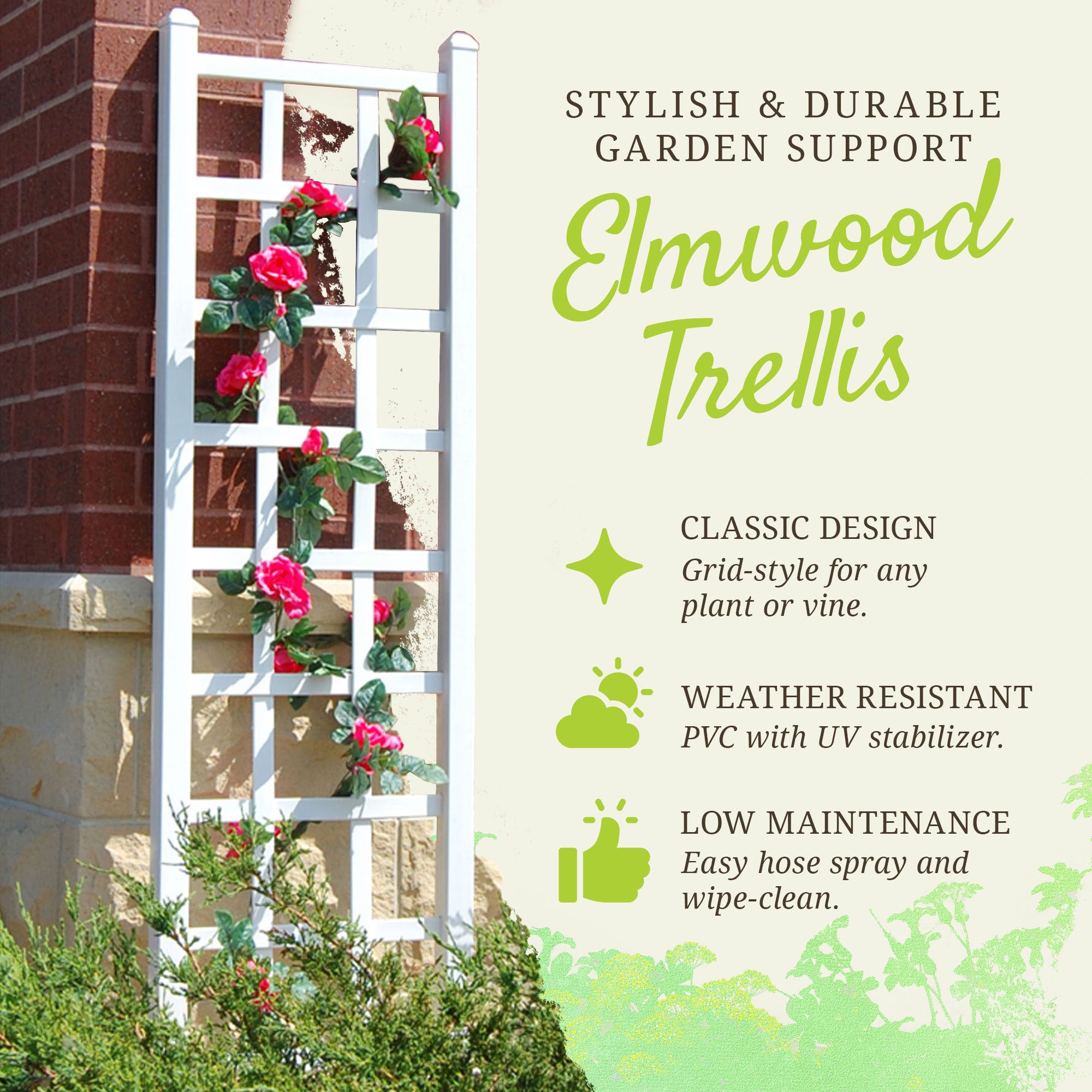 Dura-Trel Elmwood 22"x75" PVC Vinyl Outdoor Patio Trellis, White (Open Box) - VMInnovations