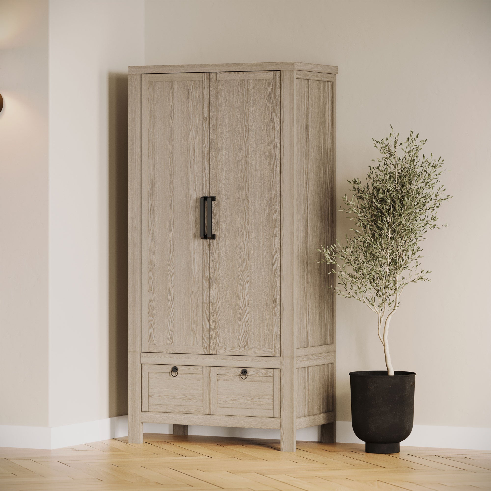 Maven Lane Vaughn Rustic Wooden Cabinet in Weathered White Finish - VMInnovations