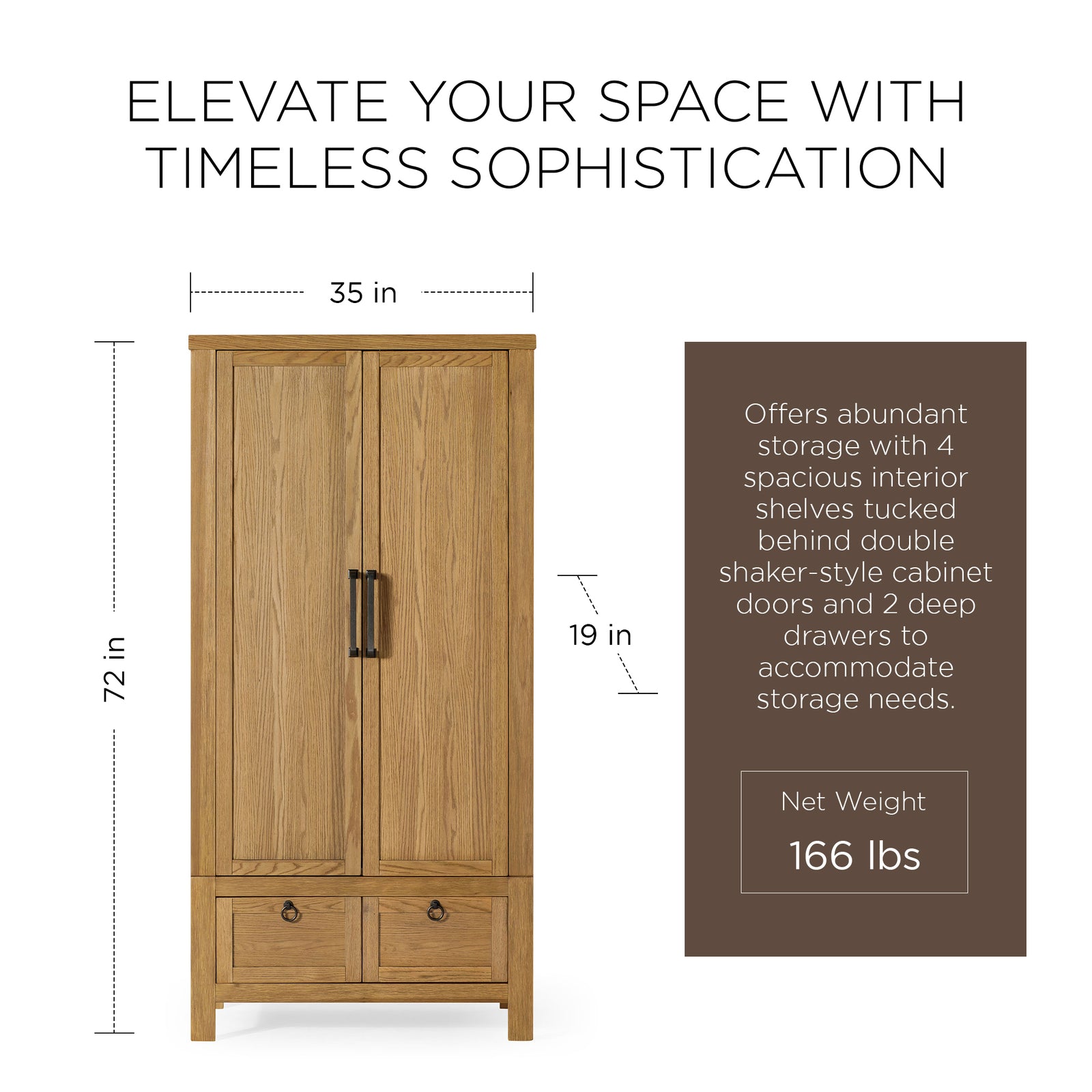 Maven Lane Vaughn Rustic Wooden Cabinet in Weathered Natural Finish - VMInnovations