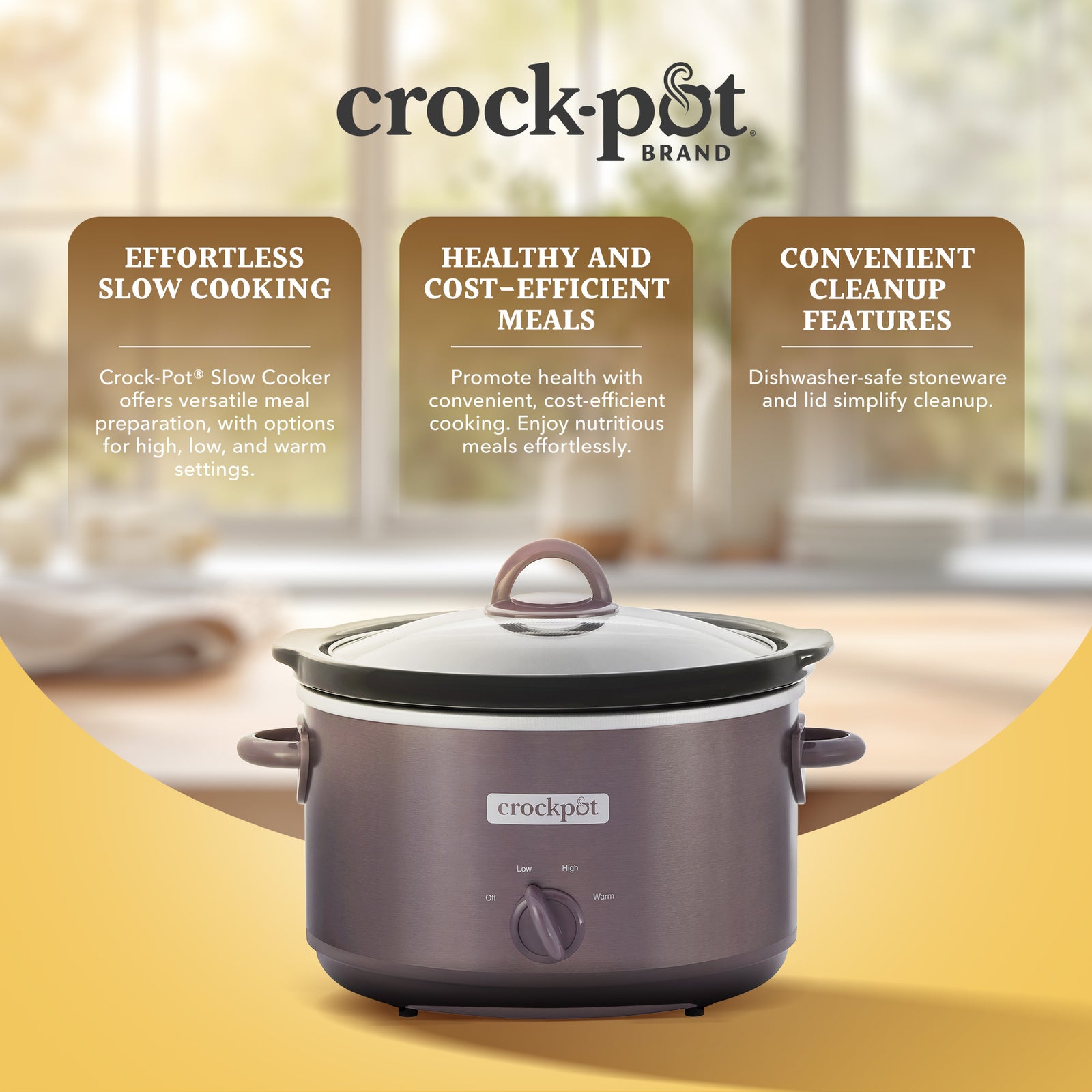 Crock-Pot Manual Design Series 4.5 Quart 3 Setting Slow Cooker, Cafe Mocha - VMInnovations
