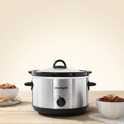 Crock-Pot 4.5 QtManual Design Series Slow Cooker w/3 Heat Settings, Silver(Used)