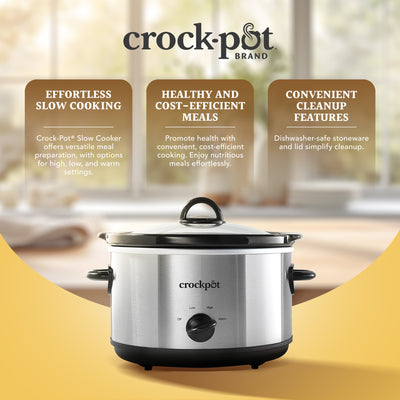 Crock-Pot 4.5 QtManual Design Series Slow Cooker w/3 Heat Settings, Silver(Used)