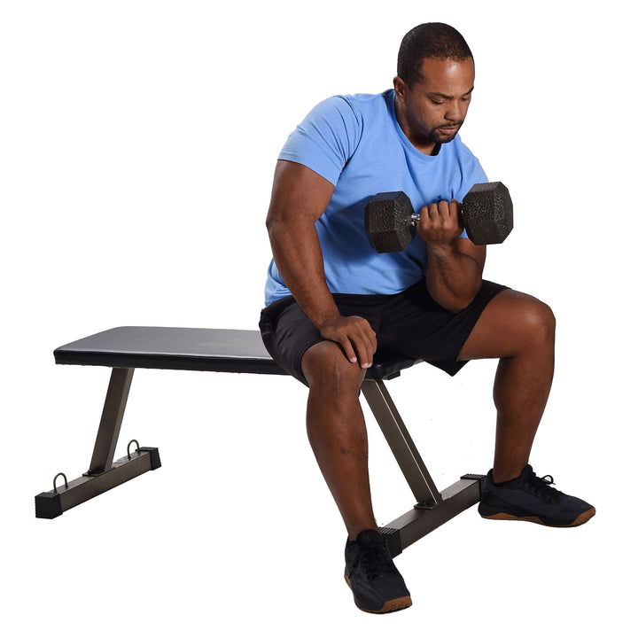 HolaHatha 300 Pound Capacity Foam Padded Flat Barbell Bench w/Steel Frame, Black