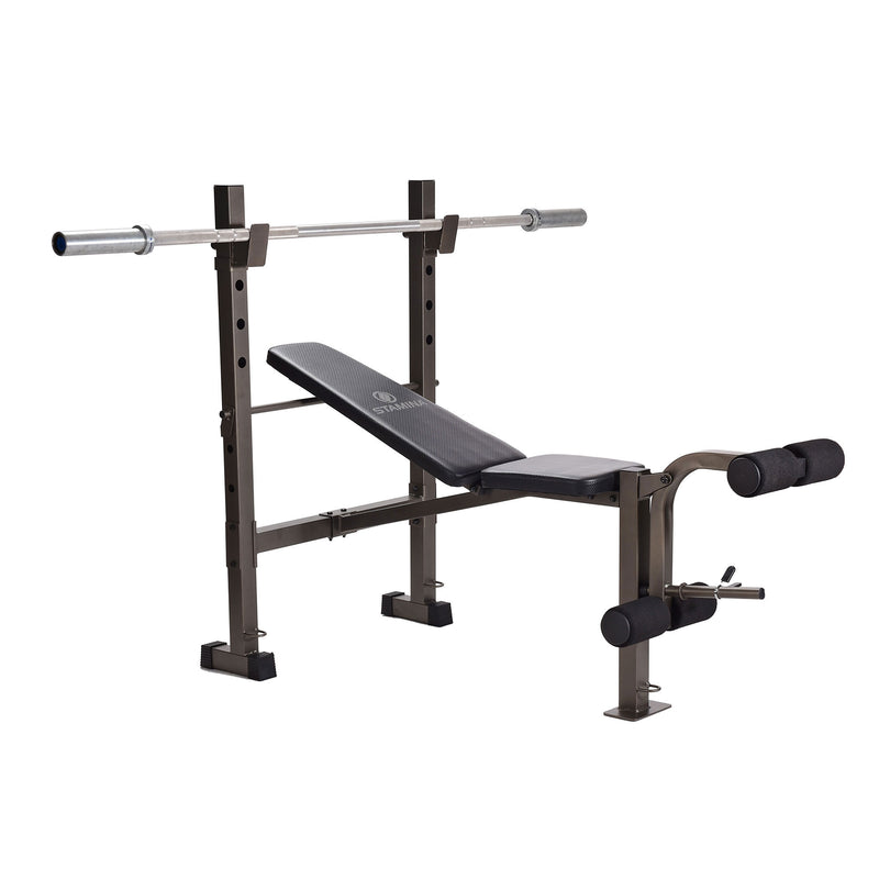 Stamina Steel Weight Bench Barbell Rack Combo Set for Home Gym, Black (Used)