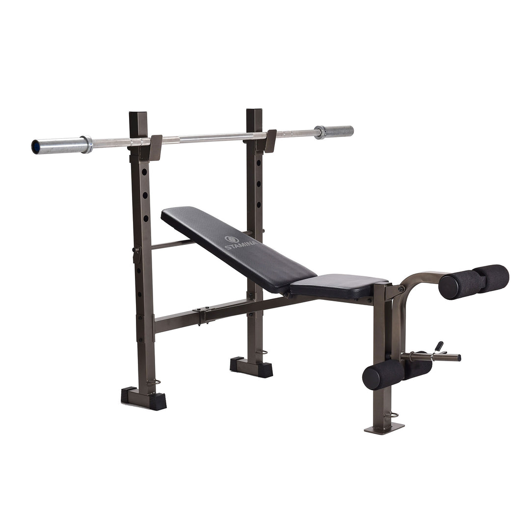 Stamina Steel Weight Bench Barbell Rack Combo Set for Home Gym, Black (Open Box) - VMInnovations