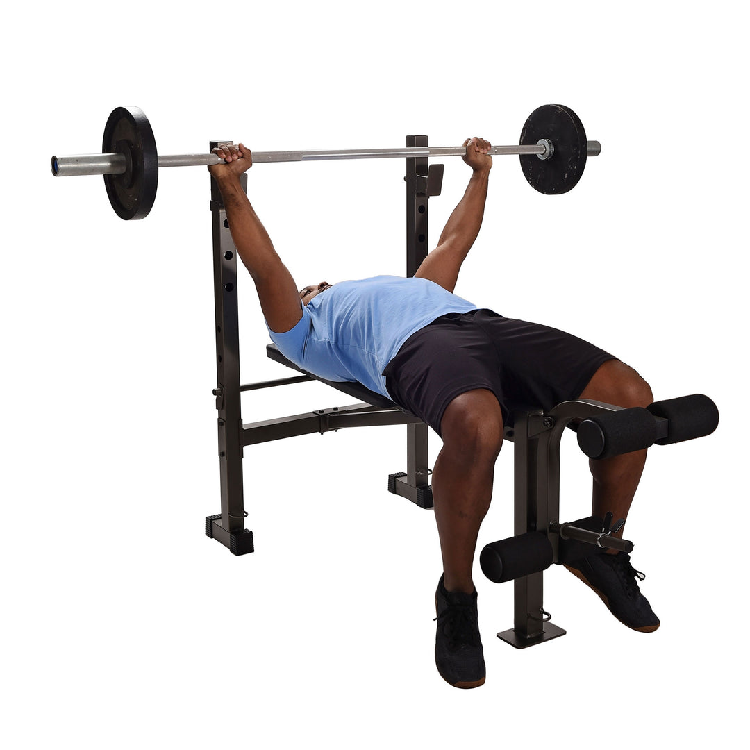 Stamina Steel Weight Bench Barbell Rack Combo Set for Home Gym, Black (Open Box) - VMInnovations