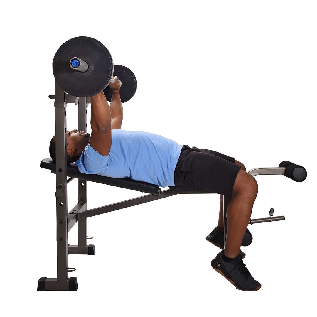 Stamina Steel Weight Bench Barbell Rack Combo Set for Home Gym, Black (Open Box) - VMInnovations