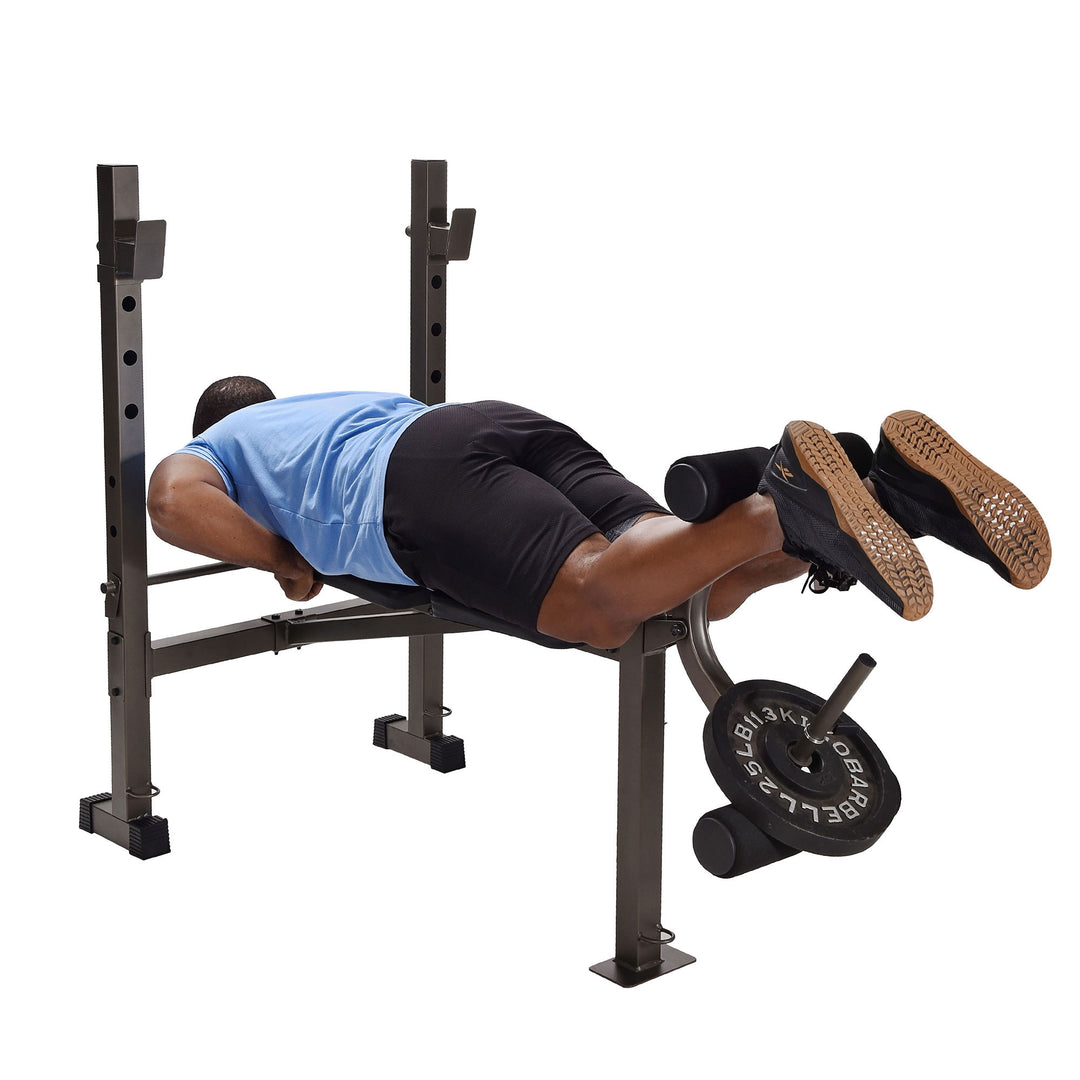 Stamina Steel Weight Bench Barbell Rack Combo Set for Home Gym, Black (Open Box) - VMInnovations