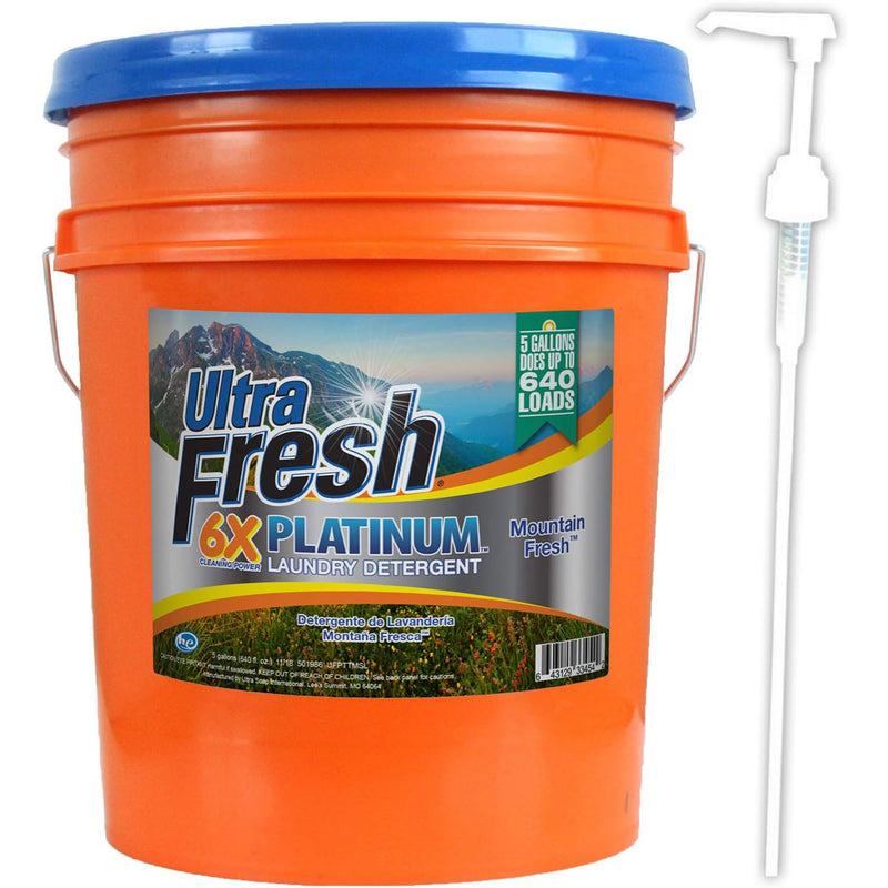 Ultra Fresh 6X Platinum 5 Gal Laundry Detergent, Up to 640 Loads, Mountain Fresh