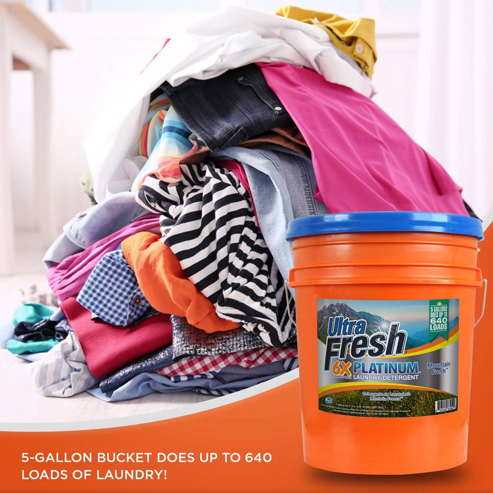Ultra Fresh 6X Platinum 5 Gal Laundry Detergent, Up to 640 Loads, Mountain Fresh - VMInnovations