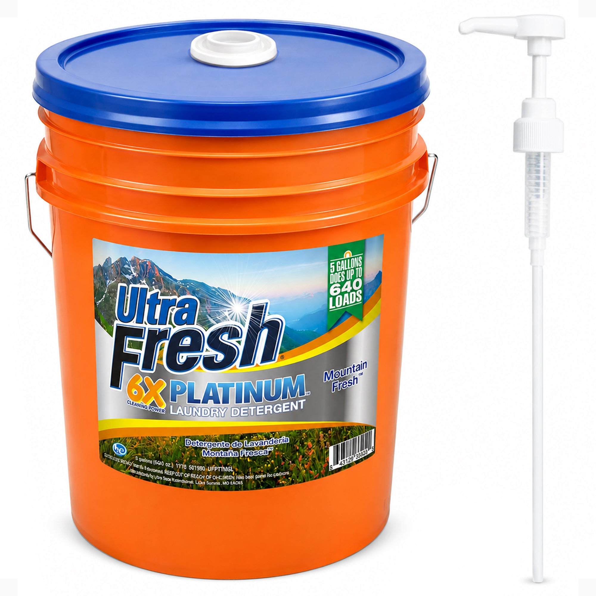 Ultra Fresh 6X Platinum 5 Gal Laundry Detergent, Up to 640 Loads, Mountain Fresh