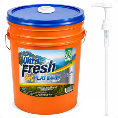 Ultra Fresh 6X Platinum 5 Gal Laundry Detergent, Up to 640 Loads, Mountain Fresh