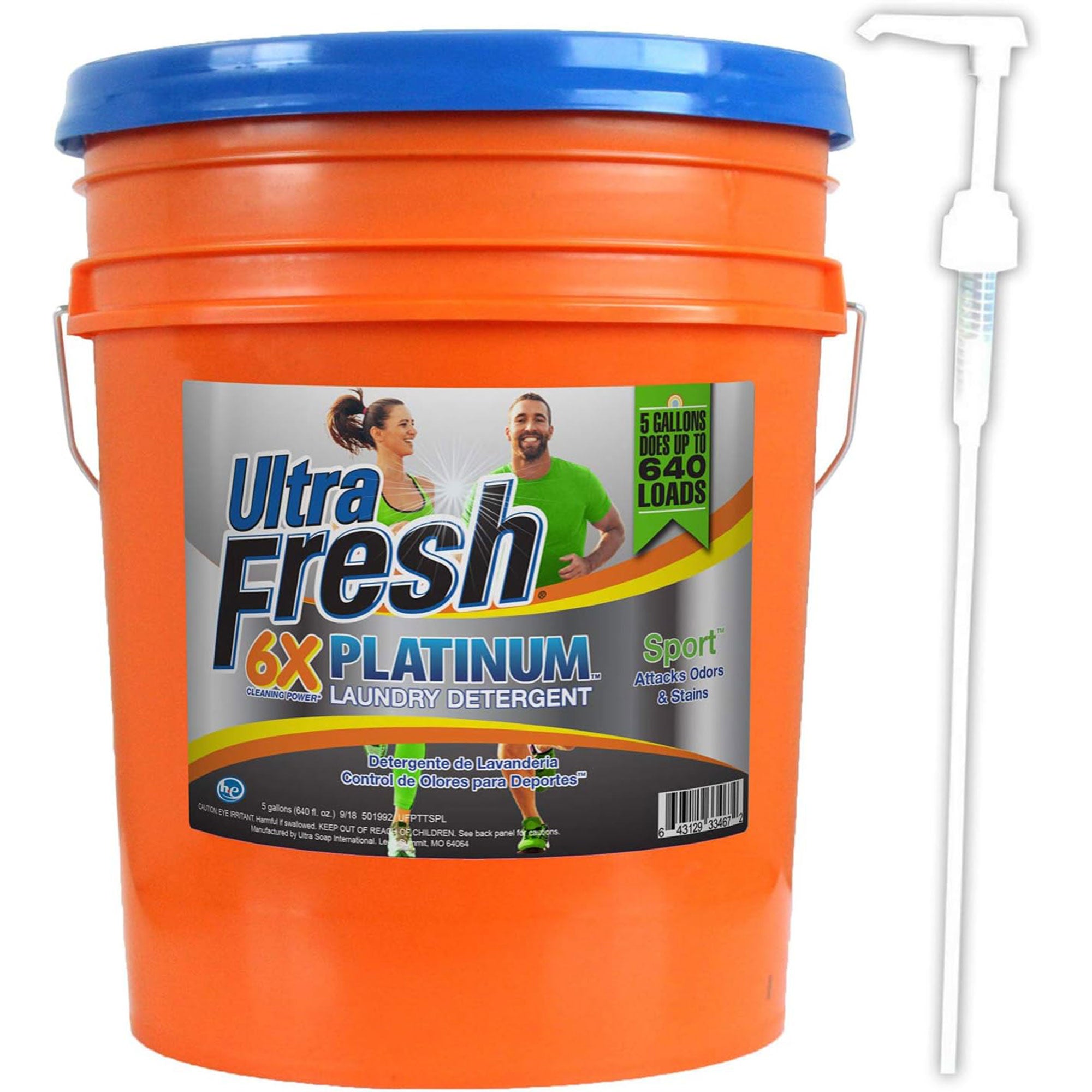 Ultra Fresh 6X Platinum 5 Gallon Sport Laundry Detergent, Up to 640 Loads w/Pump - VMInnovations