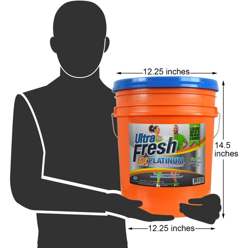 Ultra Fresh 6X Platinum 5 Gallon Sport Laundry Detergent, Up to 640 Loads w/Pump