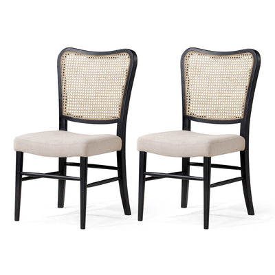 Maven Lane Vera Wooden Dining Chair, Antique Black & Dove Weave Fabric,2pc(Used)