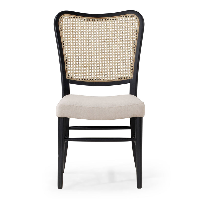 Maven Lane Vera Wooden Dining Chair, Antique Black & Dove Weave Fabric, Set of 4
