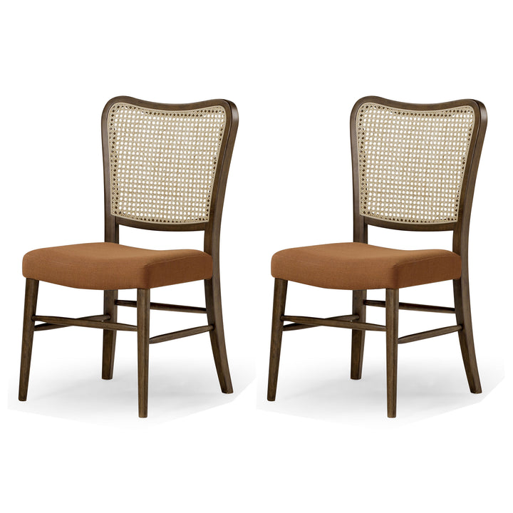 Maven Lane Vera Wood Dining Chair, Antique Brown & Clay Canvas Fabric, Set of 2