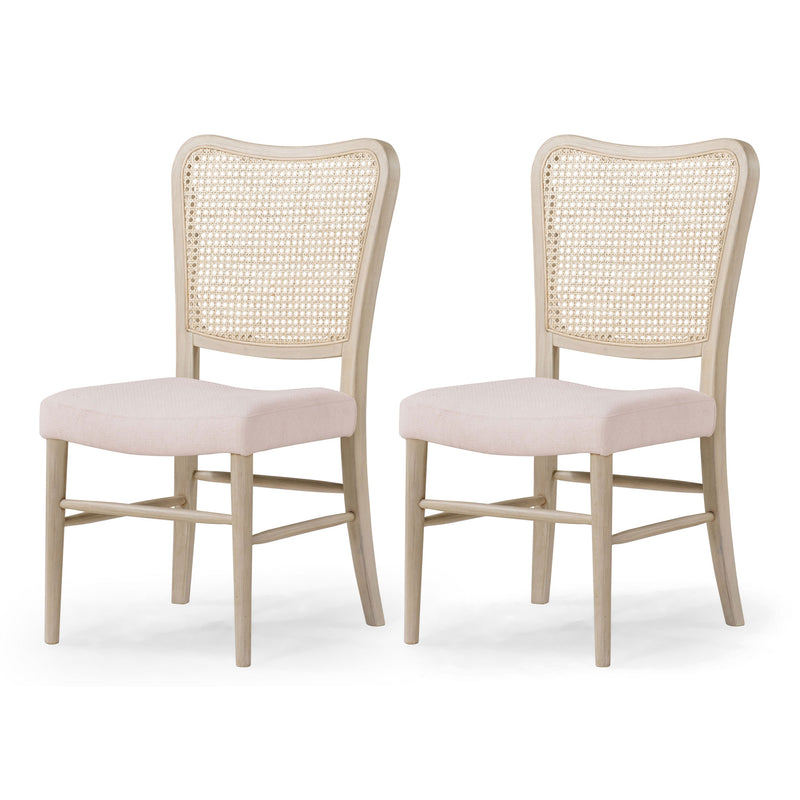 Maven Lane Wood Chair, Antique White & Cream Weave Fabric, Set of 2 (Open Box)