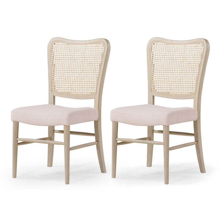 Maven Lane Wood Dining Chair, Antique White & Cream Weave Fabric, Set of 2(Used)