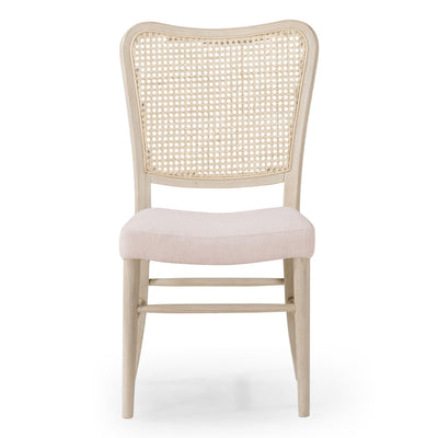 Maven Lane Vera Wood Dining Chair, Antique White & Cream Weave Fabric, Set of 6
