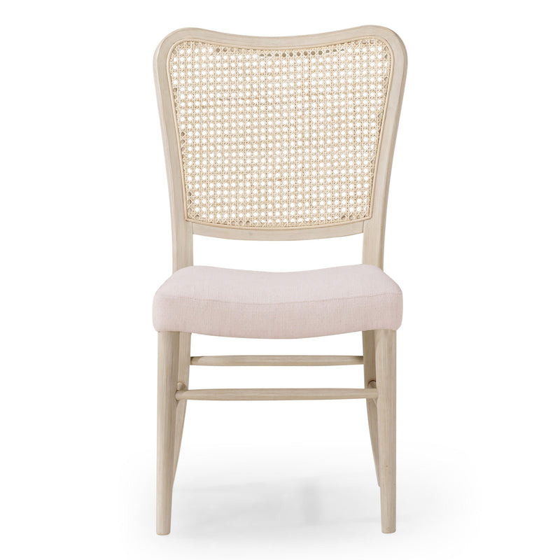 Maven Lane Vera Wood Dining Chair, Antique White & Cream Weave Fabric, Set of 6