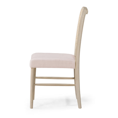 Maven Lane Vera Wood Dining Chair, Antique White & Cream Weave Fabric, Set of 4