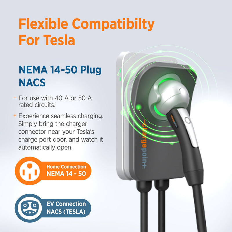 ChargePoint Home Flex Level 2 EV Charger NACS, NEMA 14-50 Outlet Charge Station