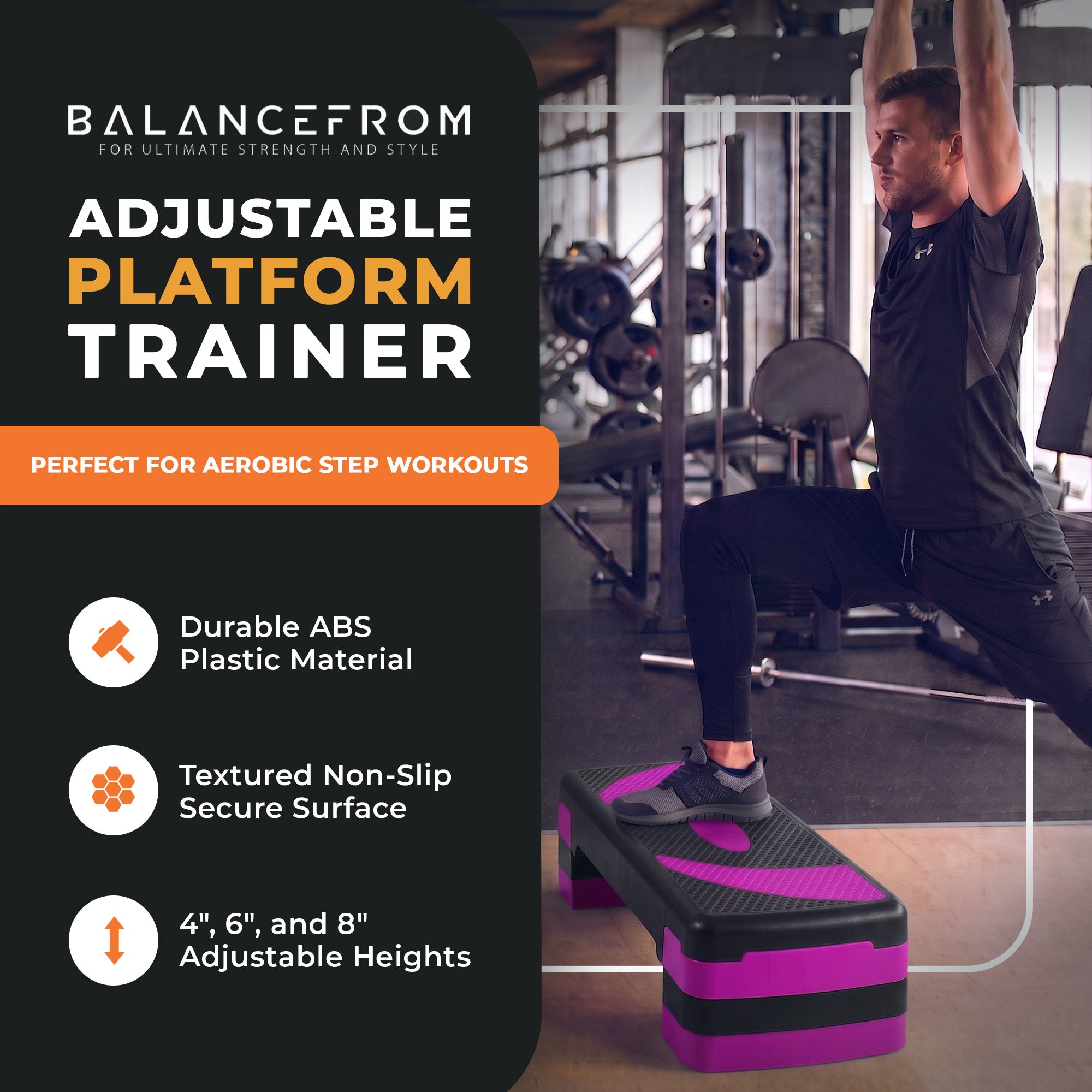 BalanceFrom Fitness Adjustable Workout Aerobic Step Platform Trainer w/ Raisers