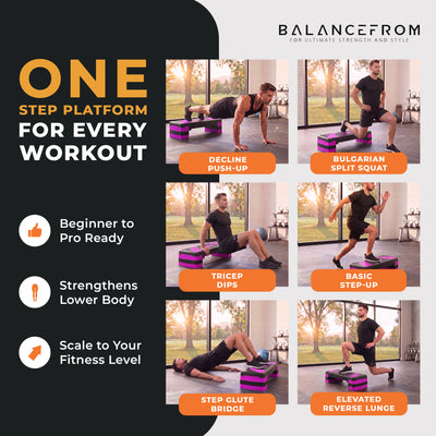 BalanceFrom Fitness Adjustable Workout Aerobic Step Platform Trainer w/ Raisers