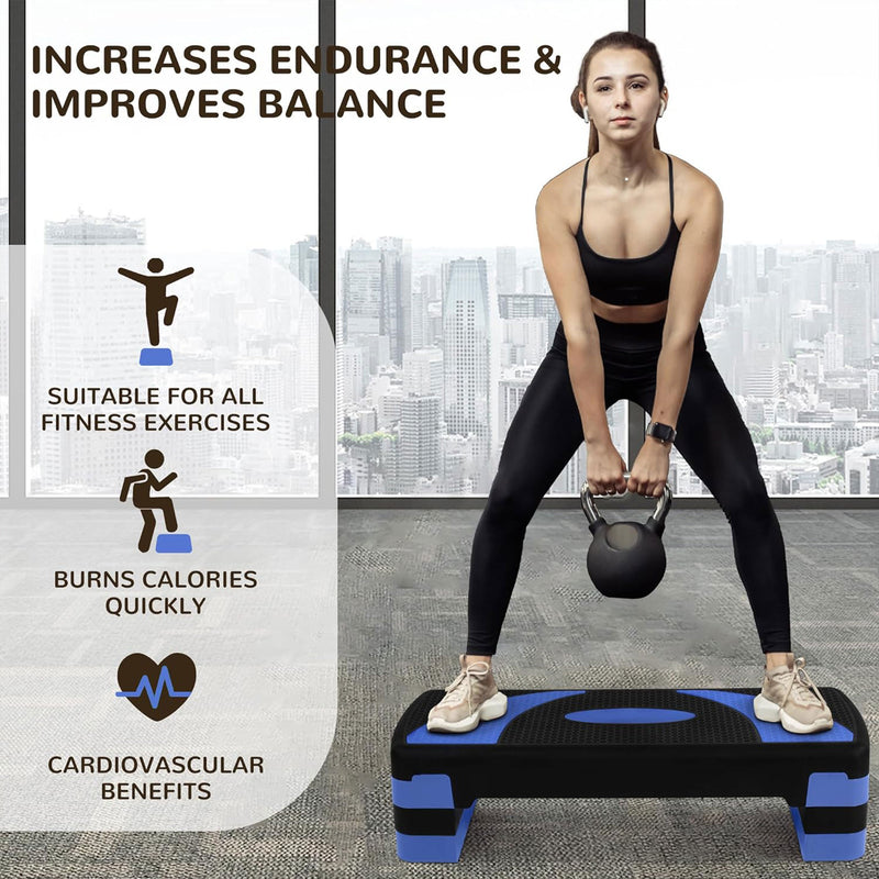 BalanceFrom Fitness Adjustable Workout Aerobic Step Platform Trainer w/ Raisers