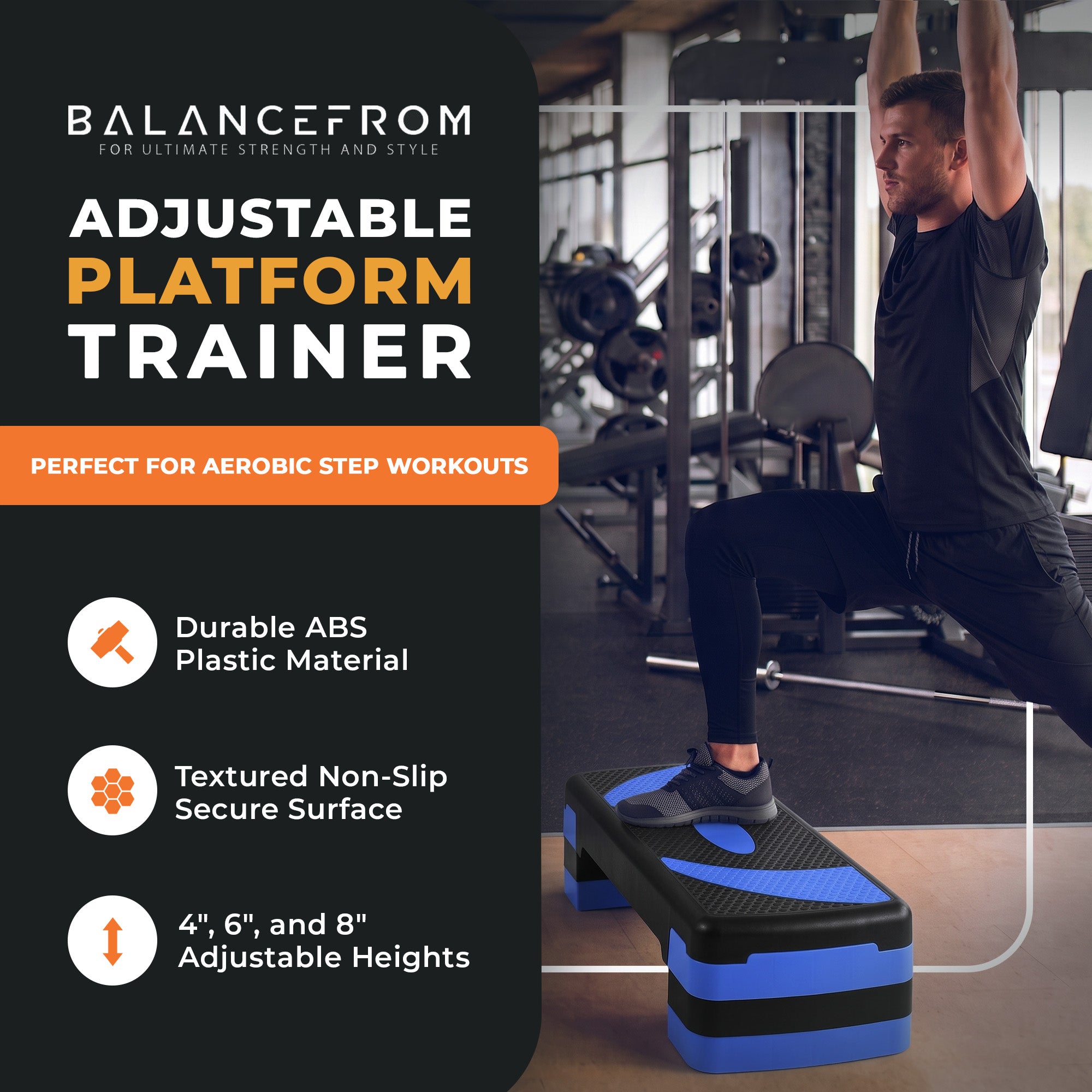 BalanceFrom Fitness Adjustable Workout Aerobic Step Platform Trainer w/ Raisers