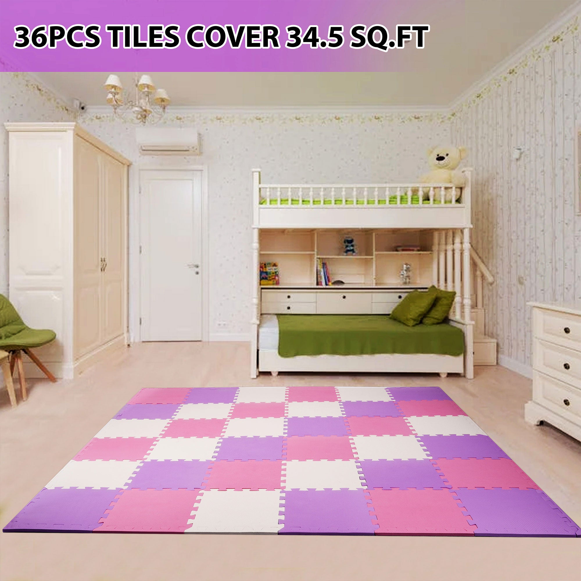 BalanceFrom 36 Tile Thick Interlocking Puzzle Foam Exercise Play Mat (Open Box) - VMInnovations