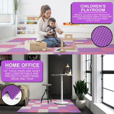 BalanceFrom Fitness 36 Tile Interlocking Exercise Play Mats Bundle, Blues/Pinks - VMInnovations