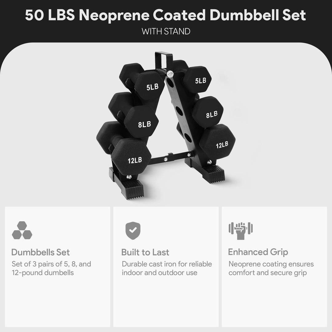 BalanceFrom Fitness 50 Pound Neoprene Coated Dumbbell Set with Stand, Black