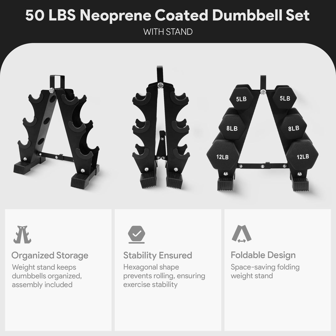 BalanceFrom Fitness 50lbs Neoprene Coated Dumbbell Set with Stand, Black (Used)