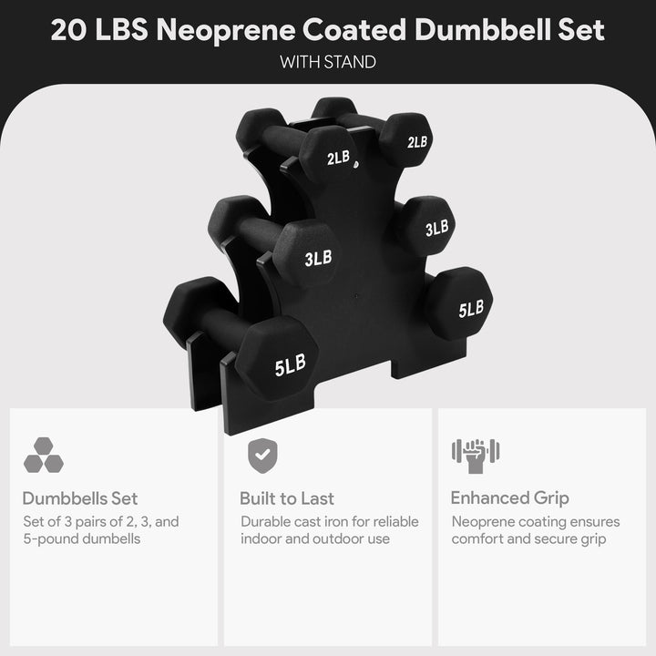 BalanceFrom Fitness 20 lb Neoprene Coated Dumbbell Set with Stand, Black (Used)