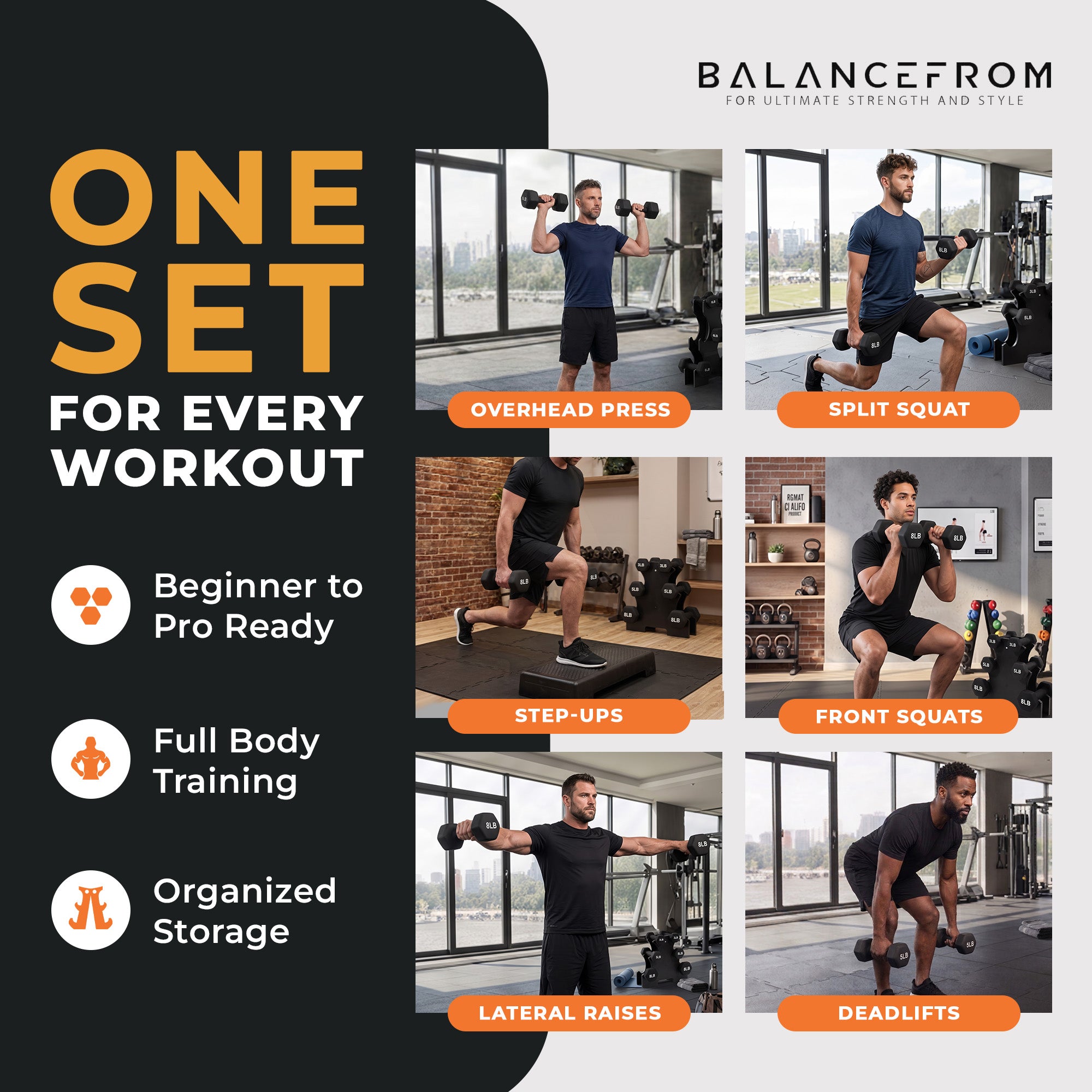 BalanceFrom Neoprene Dumbbells, 3 Pair Hand Weights Set with Stand, 32 Lb, Black