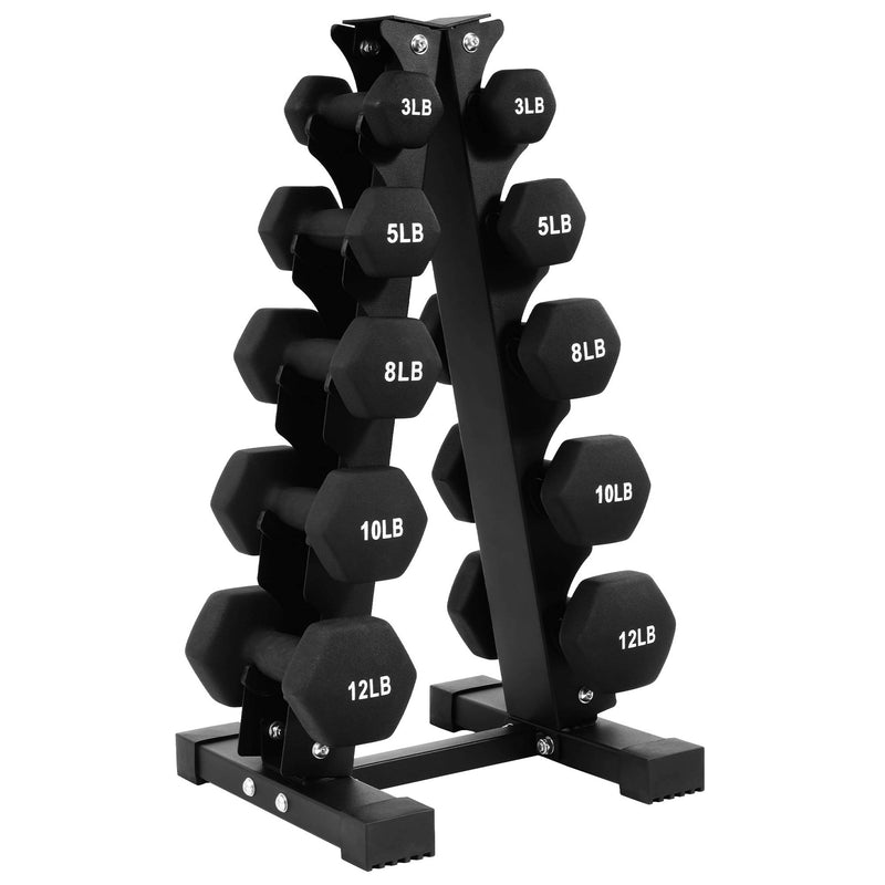 76 Pound Neoprene Coated Dumbbell Set with Stand, Black (Used)