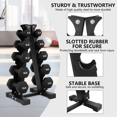 76 Pound Neoprene Coated Dumbbell Set with Stand, Black (Used)