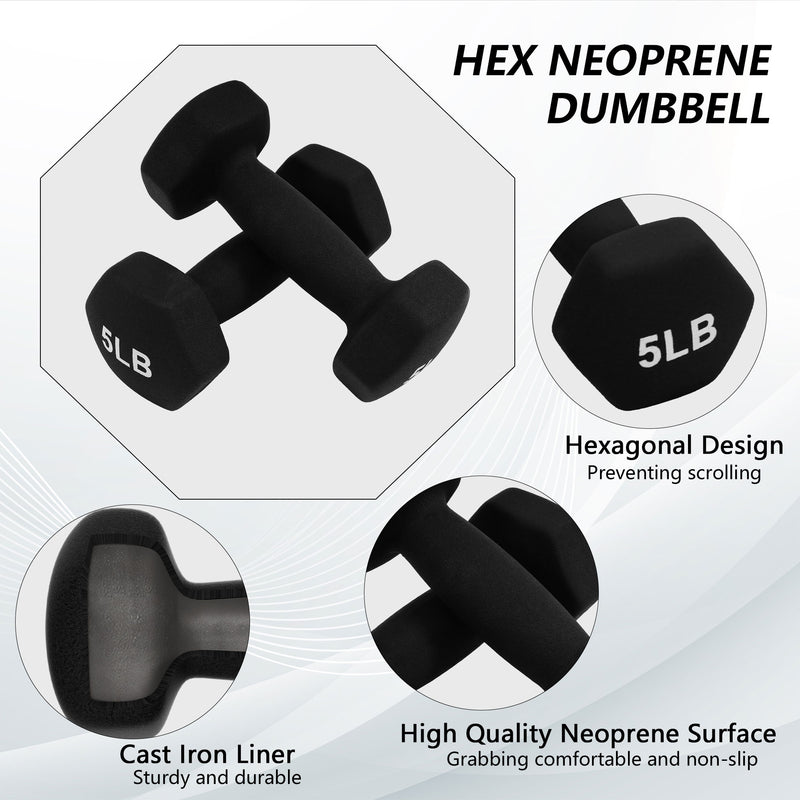 76 Pound Neoprene Coated Dumbbell Set with Stand, Black (Used)