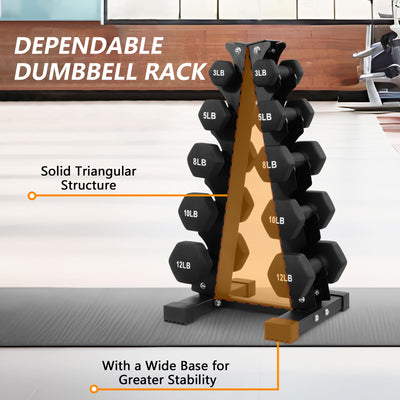 76 Pound Neoprene Coated Dumbbell Set with Stand, Black (Used)