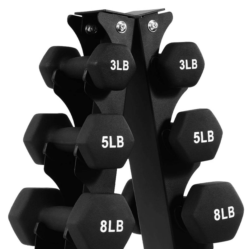 76 Pound Neoprene Coated Dumbbell Set with Stand, Black (Used)