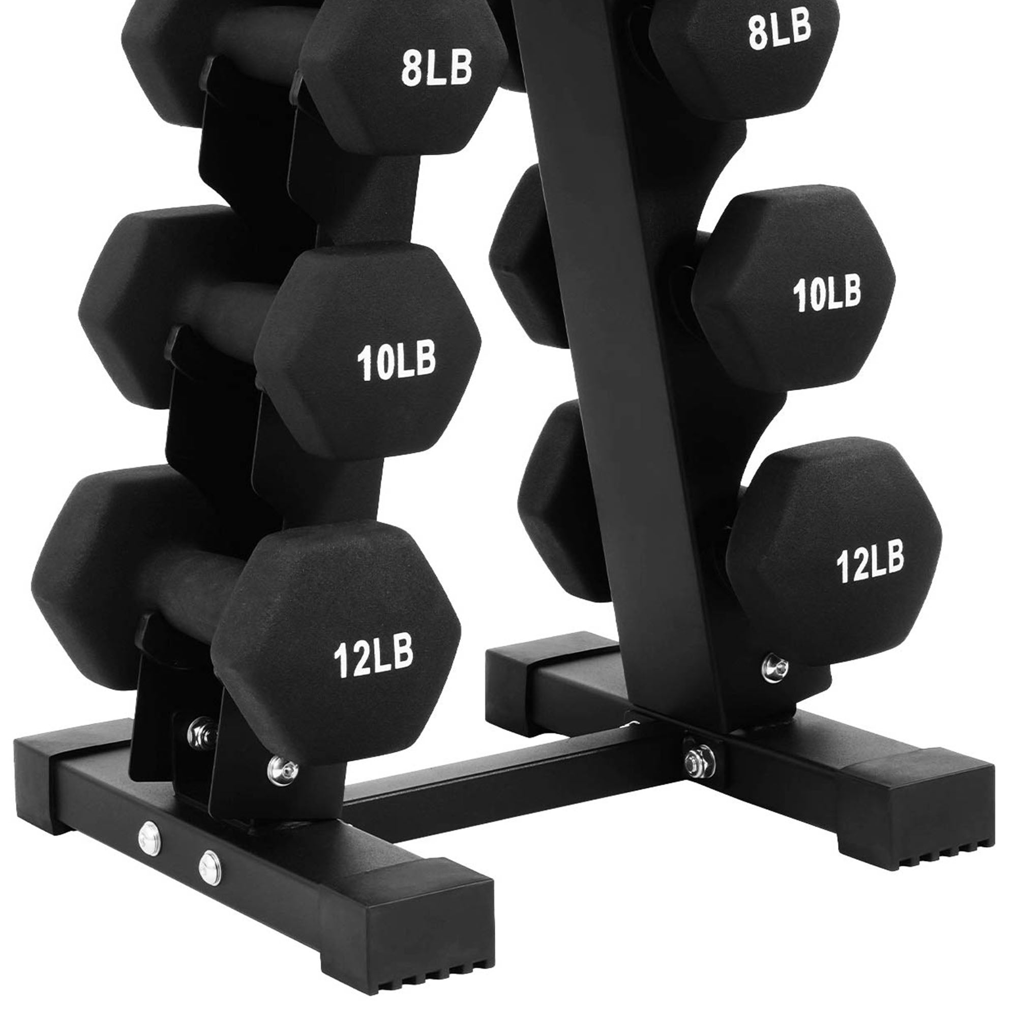 76 Pound Neoprene Coated Dumbbell Set with Stand, Black (Used) - VMInnovations