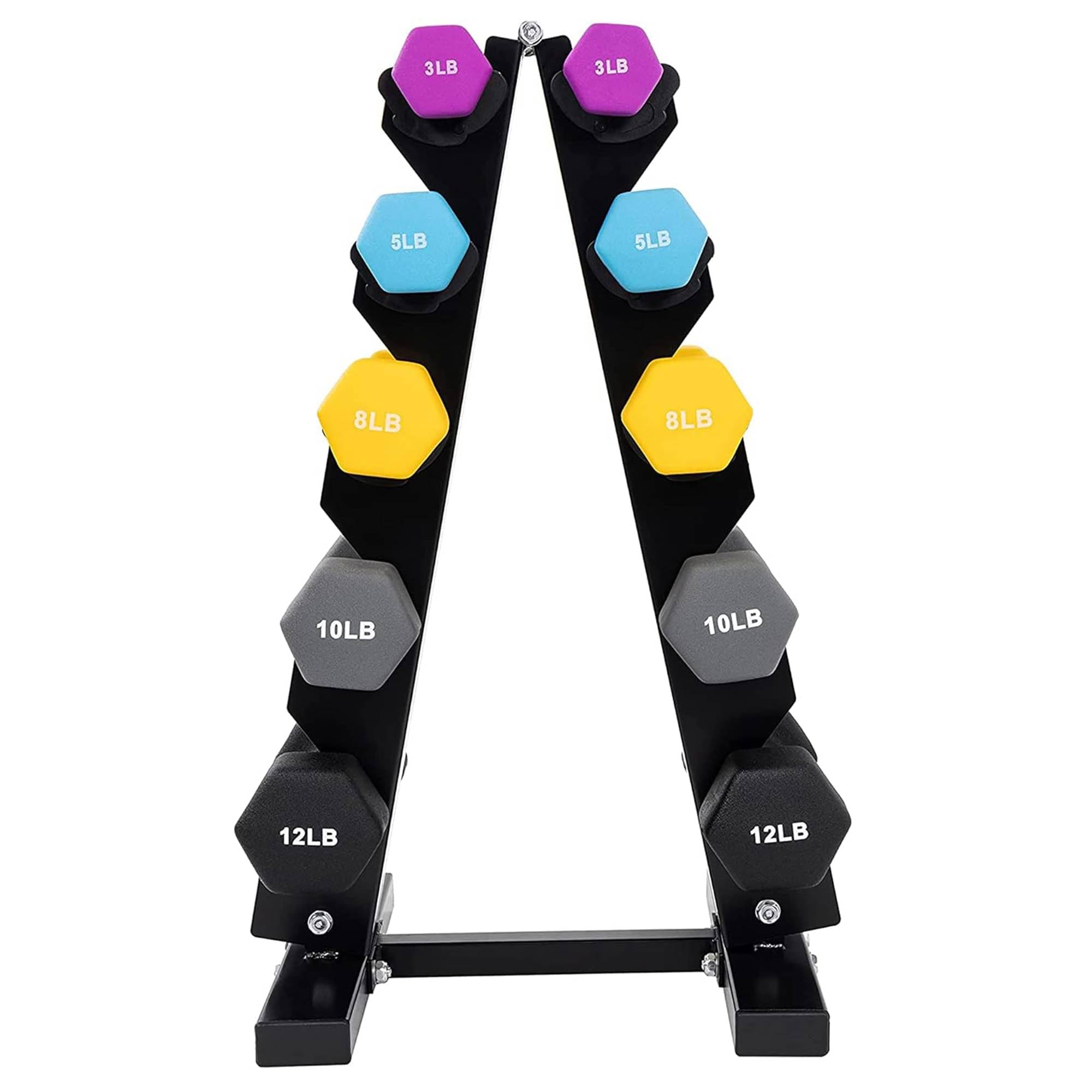 BalanceFrom Fitness 76 Pound Neoprene Coated Dumbbell Set with Stand, Multicolor - VMInnovations