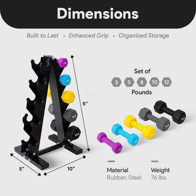 BalanceFrom Fitness 76 Pound Neoprene Coated Dumbbell Set with Stand, Multicolor - VMInnovations